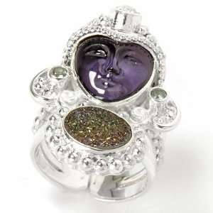  Sterling Silver Amethyst, Druzy & Multi Gem Goddess Ring 