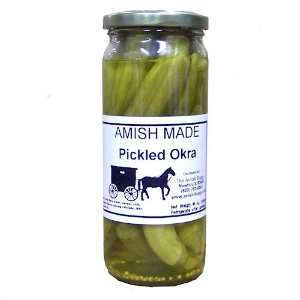 Amish Mild Pickled Okra   16 Oz Jar   Qty 2 Jars  Grocery 