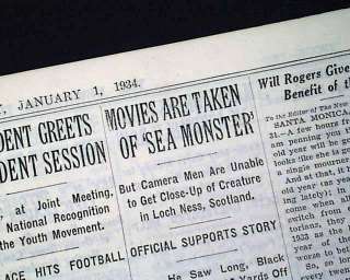 LOCH NESS MONSTER Sightings ? Photos ? 1934 Newspaper *  
