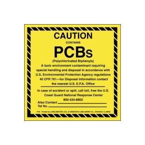  Caution Contains PCBs Label, 2 1/2 x 2 1/2 Office 