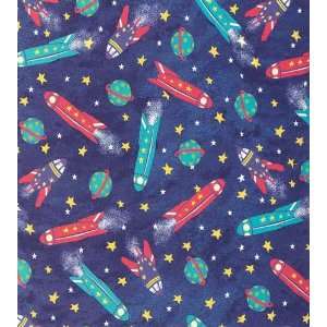   Nordic Fleece Rocket Ship Fabric By The Yard Arts, Crafts & Sewing