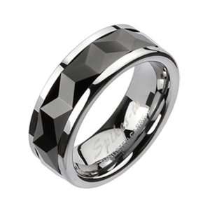 Size 10  Spikes Mens Tungsten Carbide Black IP Multi Faceted Rhombus 