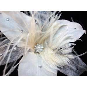   Feather and Swarovski Crystal Lily Hair Flower Clip, Limited. Beauty