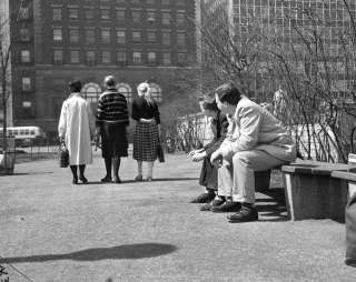 4x5 Negative  1959 People Use Park Bench to People Gaze  
