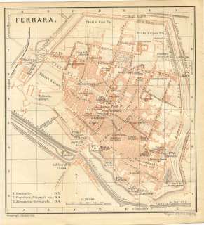 Ferrara Italy Color Map of City Streets 1895 Detailed  