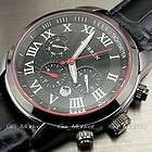 NEW 6 DIAL CLOCK DAY HOURS HAND DATE WATER BLACK LEATHER MEN WRIST 