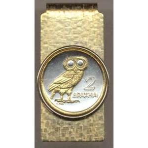 toned 24k Gold on Sterling Silver World Coin Hinged Money Clip Greek 