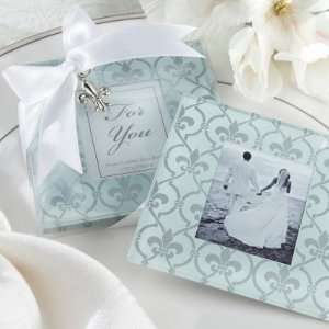 Exclusively Weddings Fleur de Lis Frosted Glass Photo Coaster Wedding 