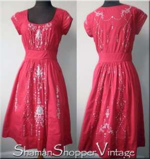 Vtg. Adorable Embroidered Cotton Peasant Vixen VLV Dress  