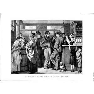 1879 Gin Palace Men Women Children Driking Bar Print 