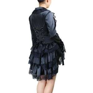  Gothic Victorian Black Satin Tiered Lace Cabaret Jacket 