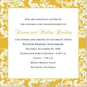   Damask Square Shimmer Anniversary Party Invitations 