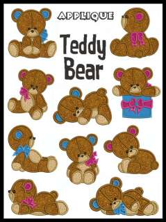 TEDDY BEARS ** Machine Applique Embroidery ** 10 Designs, 2 sizes 