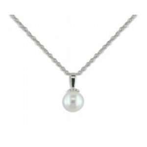 14K white gold 5 5.5mm AA quality akoya cultured pearl pendant on 18 