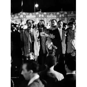 Gamal Abdul Nasser, Standing before Microphones Giving Short Speech as 