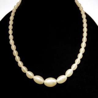 Vintage Czech SATIN GLASS Bead Necklace Pearlescent Pearl White SIGNED 