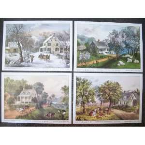 Set 4 Vintage Currier & Ives American Homestead Four Seasons Series 