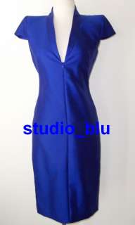 ALEXANDER MCQUEEN Electric Blue Wool Silk Fitted Low Cut Dress 40 4 