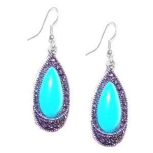 Fashion Costume Jewelry Silver Plated Turquoise and Marcasite Dangle 