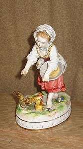 Antique Royal Vienna Porcelain Figurine Girl Feeding Chickens  