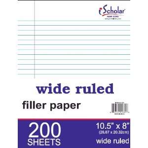 iScholar Wide Ruled Filler Paper, White, 10.5 x 8 Inches, White, 200 