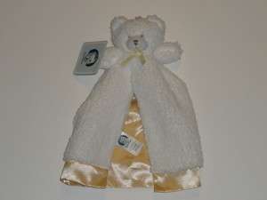 NWT Gerber Plush White Bear With Gold Satin Lining Security Blanket 
