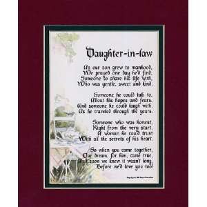  Daughter In Law Framed 8x10 Poem,Double matted in 