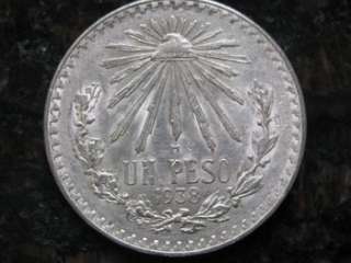1938 One Beautiful Mexico Silver Peso Coin Bullion Round  