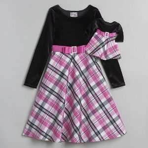  Dollie & Me Black/Pink Taffeta Dress Size 3T & Matching 18 