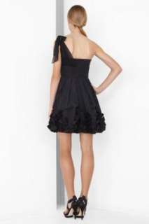 398 BCBG Maxazria Black One Shoulder Taffeta Dress 0 8  