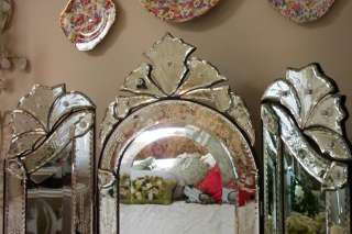 Tri Fold Venetian Glass Vanity Mirror~Dresser ~Trifold  