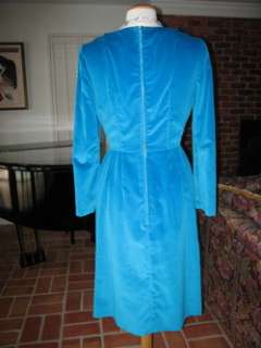 TURQUOISE VELVET VELVETEEN VINTAGE 50s PARTY DRESS~S/M  