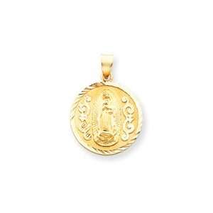    14k Yellow Gold Diamond Cut Round Guadalupe Medal Pendant Jewelry