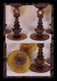 Victorian (Hand Blown Glass) Amber Goblets  c.1890s  