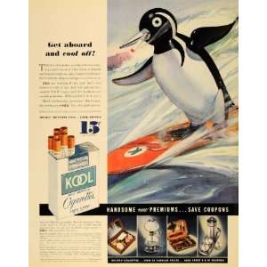   Ad Kool Cigarette Penguin Surfing Willy Williamson   Original Print Ad