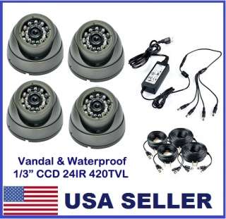 Pack of 4 Vandalproof Outdoor CCD 420TVL Dome Security Camera CCTV 