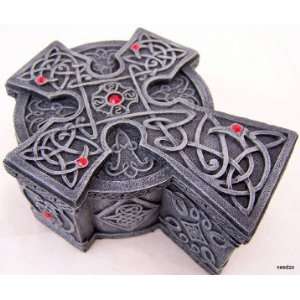  Large Jewelry Box Celtic Cross Collectible Hard Resin 