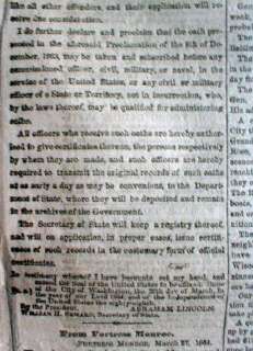   newspaper LINCOLN signed AMNESTY PROCLAMATION for Confederates  