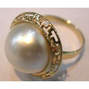   Yellow Gold Huge 18mm AAA White Mabe Pearl Ring Arts, Crafts & Sewing