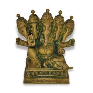  Five Faces Seated Ganesha Brass Statue from India