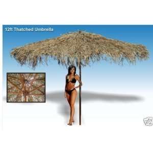    12 Foot Thatched Tiki Tropical Market Umbrella 
