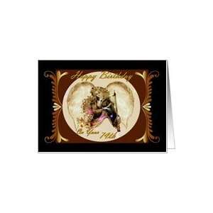  74th Birthday / Gold and Black Framed Angel with Harp Card 