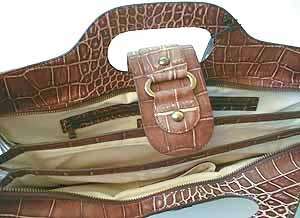 Tre Vero Clutch Purse Straw Croco Print Faux Crocodile Brown Leather 
