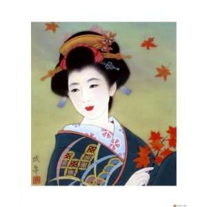   Geisha in Fall Leaves Giclee Poster Print, 16x21