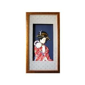     Geisha in Red Kimono with Tambourine 25.5