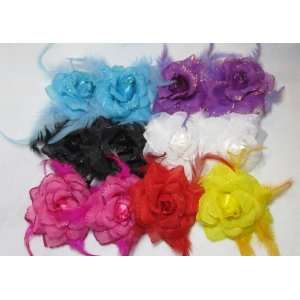   Rose with Glitter and Feather Flower Hair Clip and Pin  Wholesale