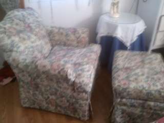 2pc Sam Moore Chair & Ottoman Chic & Shabby Floral Pretty Hassock 