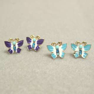 Cute Small BLUE or PURPLE Butterfly Stud Earrings  