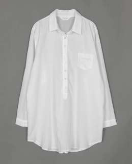   Oversized White Cotton Twill Button Up Long Shirt Blouse M   L  
