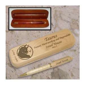  Personalized Taurus Zodiac Wooden Pen & Case Set